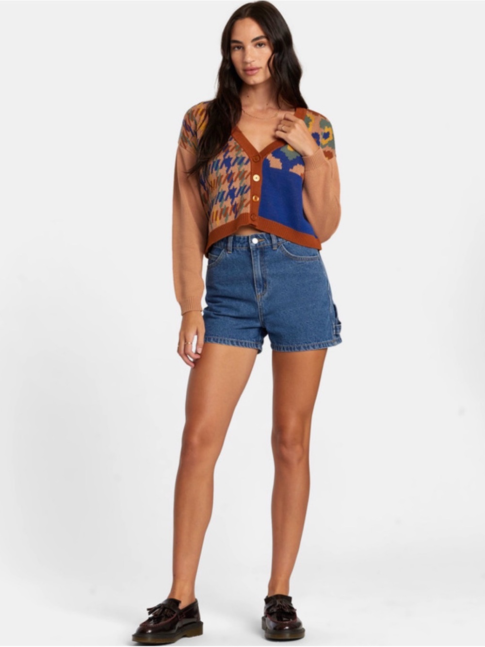 RVCA Women's Multi-Color Patterned Button-Up Cropped Cardigan Sweater - Picture 2 of 6